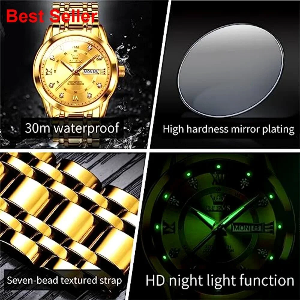 Stainless Steel Men's Watch with Date, Luminous, Waterproof